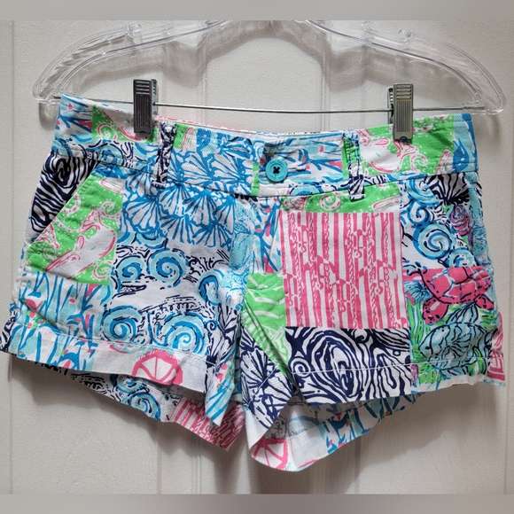 Lilly Pulitzer The Walsh Short Blue, Pink, Green Ocean Patchwork Shorts Size 00 - Picture 1 of 4
